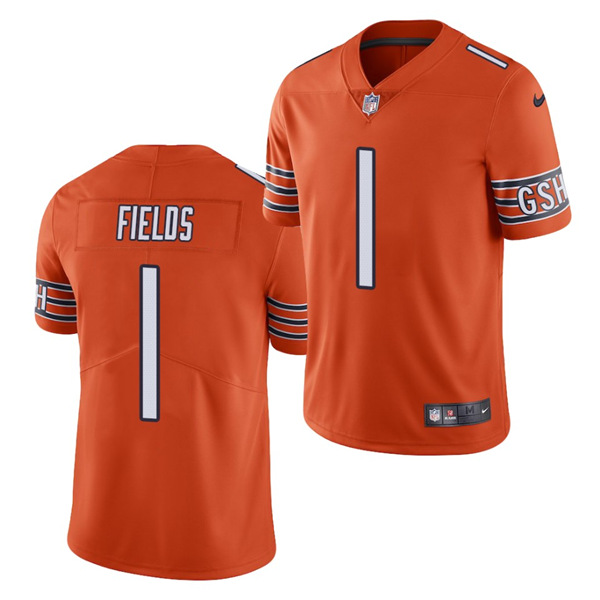 Women's Chicago Bears #1 Justin Fields 2021 NFL Draft Orange Vapor untouchable Limited Stitched Jersey(Run Small)